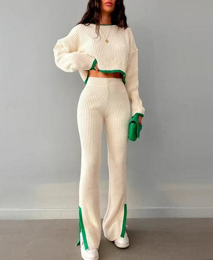 RIBBED CROPPED KNITWEAR SET