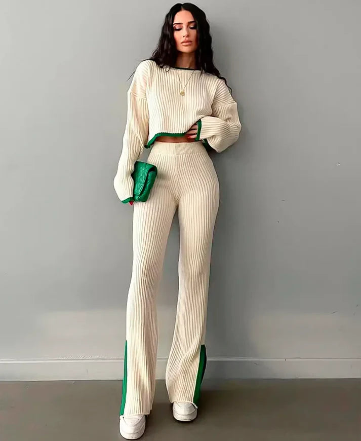 RIBBED CROPPED KNITWEAR SET