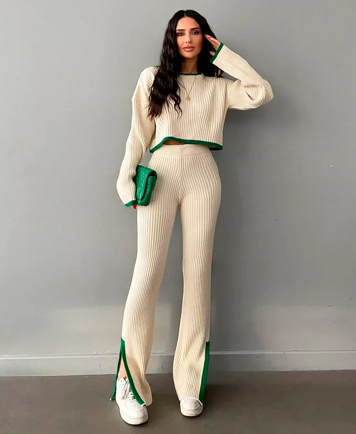 RIBBED CROPPED KNITWEAR SET