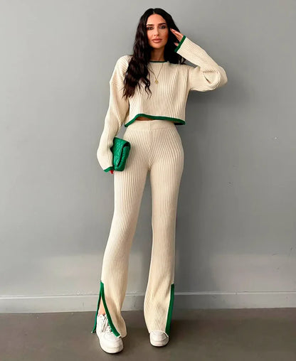 RIBBED CROPPED KNITWEAR SET
